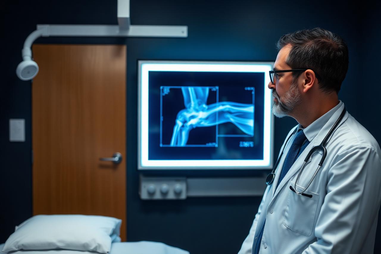 Orthopaedic doctor reviewing a knee X-ray