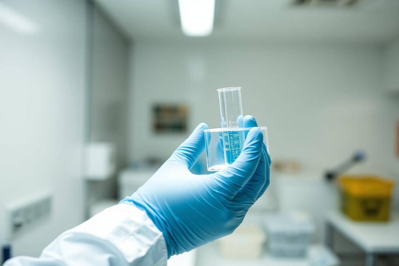 Cell culture flask handled in a regenerative medicine laboratory